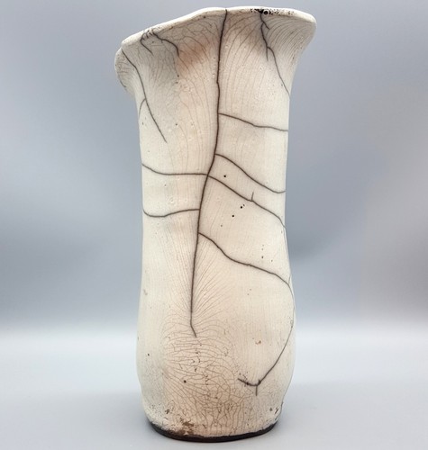 White Crackle Raku Slab-Built Studio Art Pottery Large Signed Sculpture ...