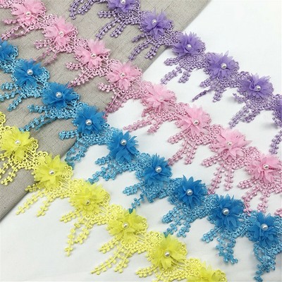 1 Yard Blume Chiffon Borte Spitze Perlen Band Kleidung Kleid Nähen Fransen DIY