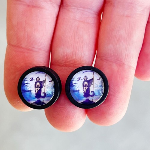 Halloween Grim Reaper Stainless Steel Black Wood Stud Earring - Picture 2 of 7