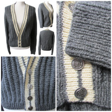 Vtg Chunky Cardigan Sweater M Gray Grandpa academia Grunge Kurt Cobain gorpcore