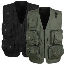Uomo Gilet senza Maniche Tasche Gilet Zip Outdoor Pesca Viaggio e Caccia