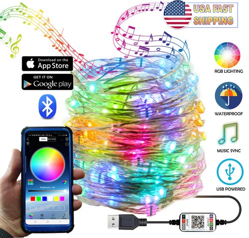 Fairy String Bluetooth RGB LED Lights Indoor Outdoor Waterproof USB Music Sync - Bild 1 von 28