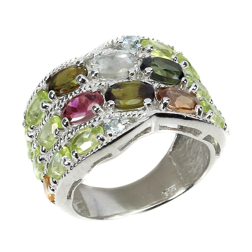 Nicht Erhitzt Oval Turmalin 6x4mm Citrin Peridot 925 Sterlingsilber Ring Gr. 7.5 - Bild 2 von 4