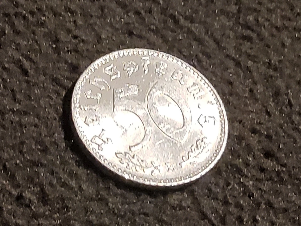 50 Pfennig 1944 B, Gr. Reichsadler mit Hk, Eichenlaub, Alu, VZ, Deutsches Reich. - Bild 4 von 4