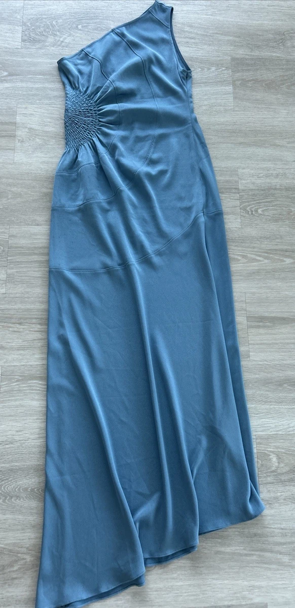anthro blue floral dress A.L.C. // Satin Delfina Pleated Dress – VSP Consignment main image 0