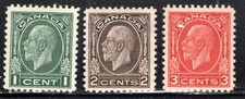 Canada Stamp Scott #195, 196, 197, King George V, Lot of 3, MLH, SCV$3.95