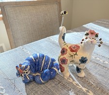 Amy Lacombe Annaco Cat White Floral 5.5" Kitty  Linda Cornelli Sleeping Cat 6  