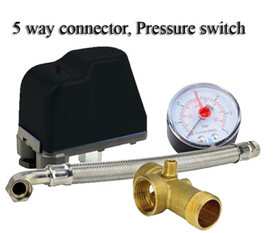 5 Way Pump Connector + Pressure Gauge + Pressure Switch Kit 1/4'' Tank