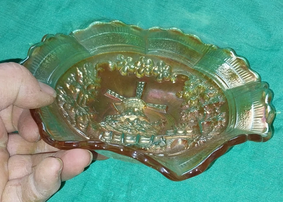 Vintage Carnival Imperial Glass. Marigold, Windmill, Ruffle Edged Bowl. - image 4 of 4