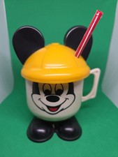 Vintage 1980s Plastic Walt Disney Mickey Mouse Sippy Cup Black Yellow Lid Ears
