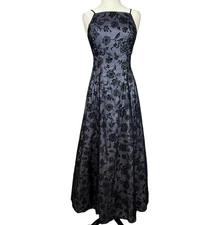 Vtg Morgan Co Prom Dress Maxi Gown 7/8 Purple Y2K Goth Floral Glitter Whimsigoth