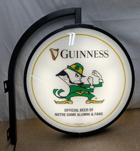 Guinness Beer Notre Dame Irish Pub Style 2-sided lighted sign - 18 3/4" diameter