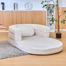 3-in-1 Folding Sofa Bed Pillow Memory Foam Bean Bag Chair Convertible Couch Beig