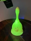 Vtg Fenton Custard Bell Hand Painted Uranium Floral Signed By Henry Curry