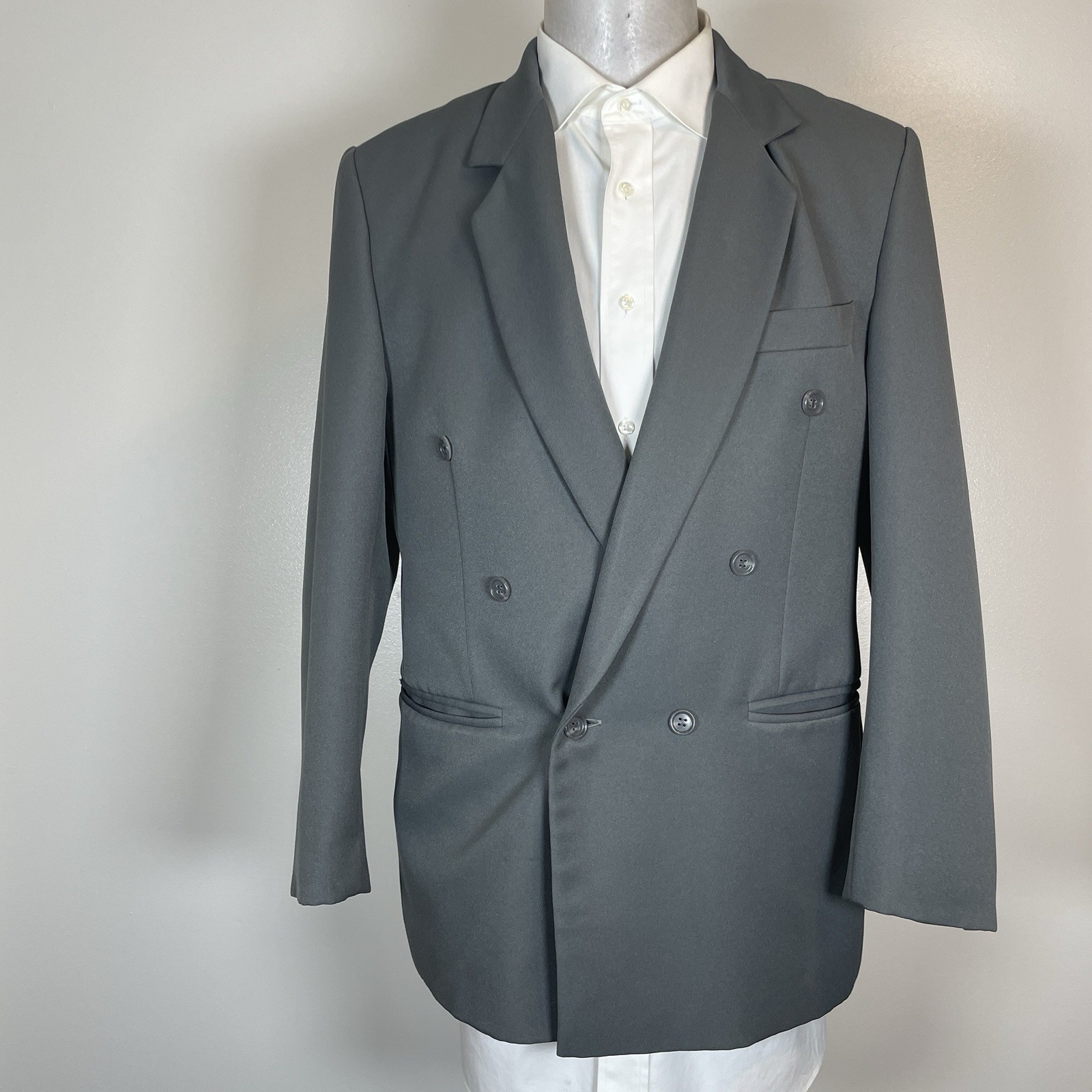 Blazer Jacket Mens 38S Gray Solid Polyester Doubl… - image 2