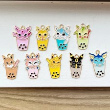 9Pcs Pokemon Pikachu Bubble Milk Tea Charm Pendants Cartoon DIY Jewelry Making S
