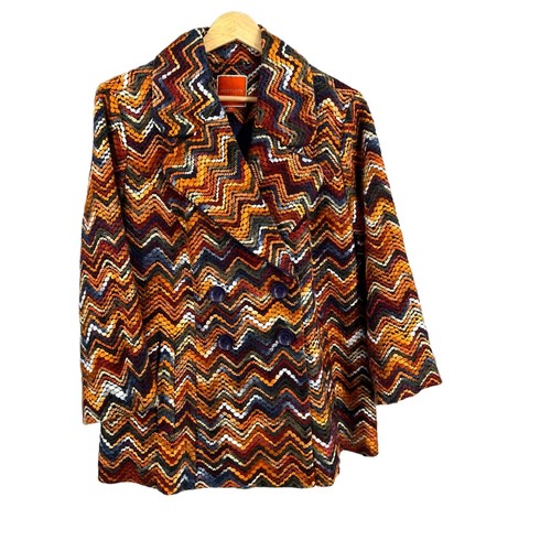ModCloth Chevron Zigzag Double Breasted Coat Retro Multicolor Jacket XL