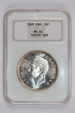 1949 CANADA SILVER DOLLAR NGC MS64 - OLD FATTY HOLDER LOOKS NICER!