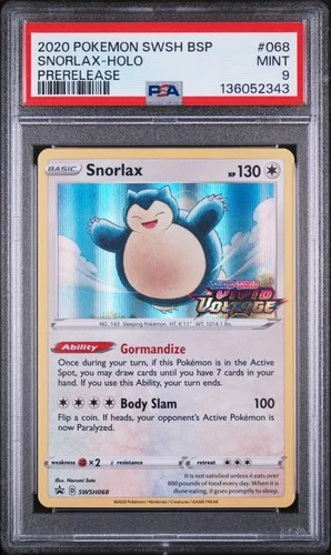 2020 POKEMON SWSH BLACK STAR PROMO PRERELEASE #068 SNORLAX-HOLO PSA 9