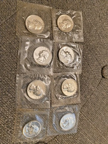 1957-1964 S Proof Silver Washington Quarters In Cellophane