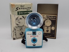 Rare - Vintage Blue Imperial Satellite 127 Film Camera w II Flash Gun Box Manual