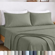 California Design Den 100 Egyptian Cotton King Size Bed Sheets, Sage Leaf