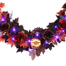 6FT Halloween Garland with Purple Lights Battery Operated and Timer, Pre-Lit ...