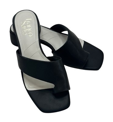 Franco Sarto Leria Leather Sandal Size 6 Black Square Toe Low Heel Classic EUC