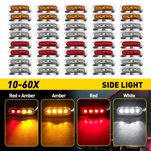 10/30x 12V 4 LED Side Clearance Marker Lights Truck Trailer Lamps White Chrome - Picture 14 of 271