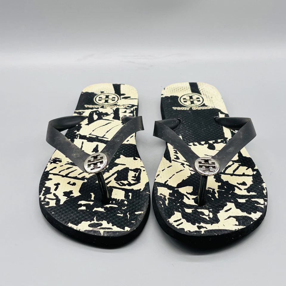 Sandalias Tory Burch Para Mujer 8 Negras Tanga Chanclas Gráfico Logo Informales Verano Foto 3 de 4