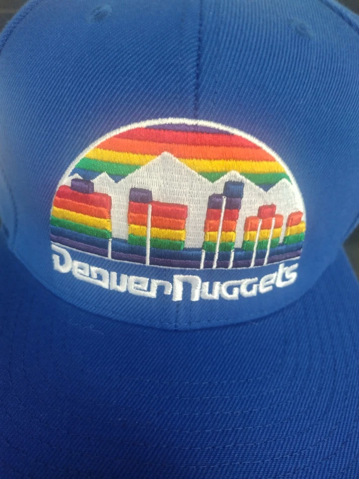 Denver NuggetsMitchell & Ness NBA Fitted Hat 7 3/4 Blue With Rainbow Logo Cap - Image 4 of 4