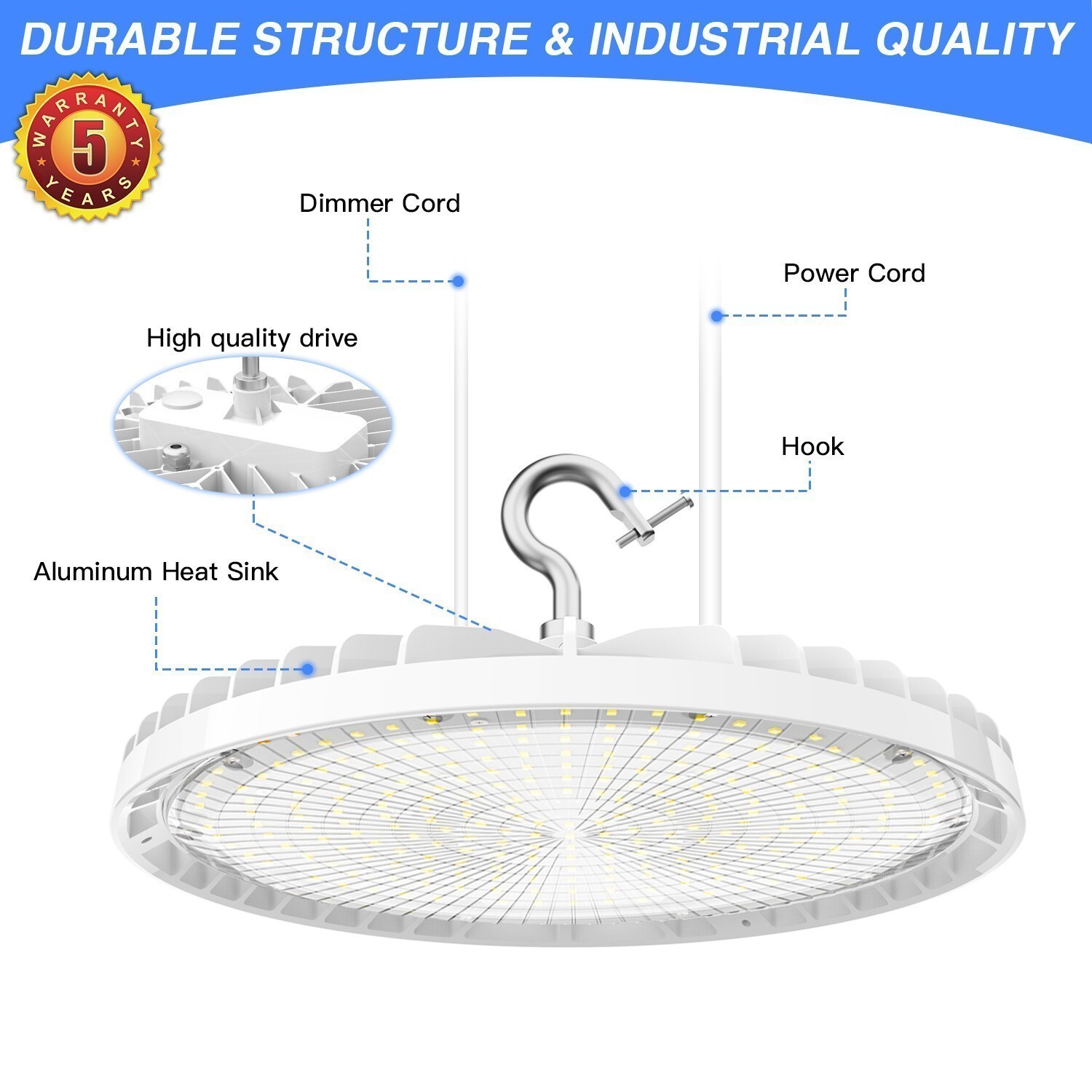 150W LED UFO High Bay Light -22500 Lumens Factory Barn Hanging Fixtures Dimmable