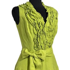 Willow Glenn Green Linen Blend Ruffle Party Dress Sleeveless Fit & Flare Size 8