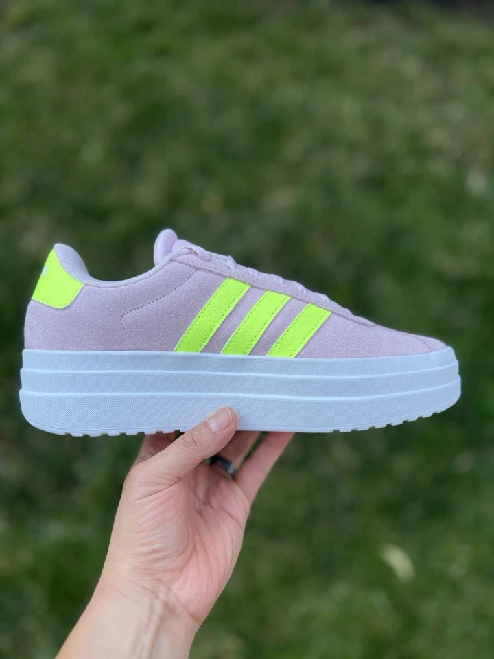 Adidas VL Court Negrita Plataforma Tenis Niñas Talla 7 Rosa Amarillo Foto 3 de 4