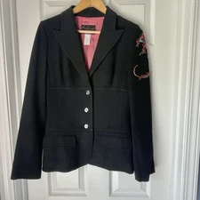 Christian Lacroix Vintage Black Beaded Blazer Sz 38 Womens Wool Blend
