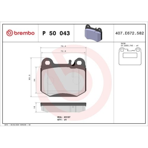 Brembo P50043 Kit Plaquettes de Frein à Disque Prime Line pour Véhicule Berline et SUV