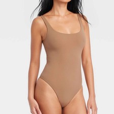 Women's Luxe 4-Way Stretch Tank Scoopneck Thong Bodysuit - Auden Brown Med