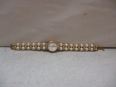 Avon Womens Gold Tone Pearl Bracelet Watch