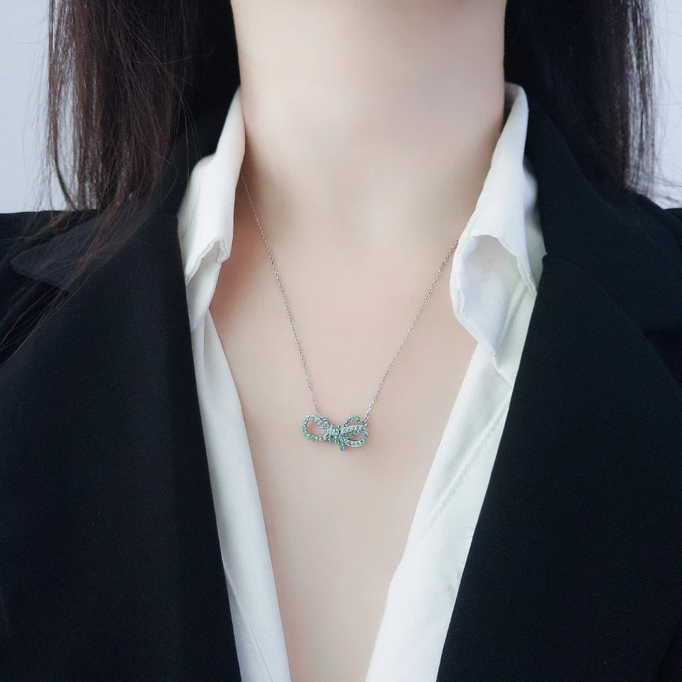 Swarovski romantic bow necklace female crystal knot earrings love life jewelry - Image 4 of 4