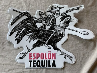 Espolon Tequila Metal Bar Sign 20 x15  Skeleton Warrior Rooster Alcohol Man Cave