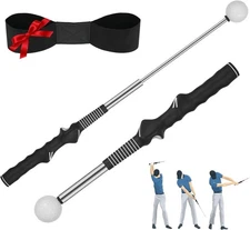 Retractable Golf Swing Training Aid – Portable Grip Trainer with Click Black 