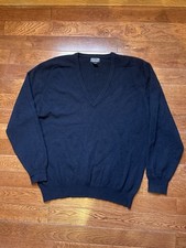Lands End 2 Ply Cashmere Sweater Men Large 42-44Pullover V Neck Long Sleeve Navy