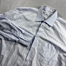Brioni Mens Blue Striped Cotton Dress Shirt 16.5 42 Made in Italy