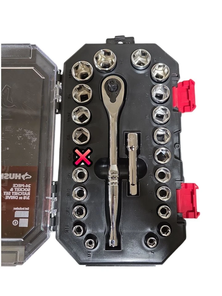 Husky 3/8 in. Drive Ratchet SAE/Metric Standard Socket Set !! MISSING PIECE !! - Image 3 of 4