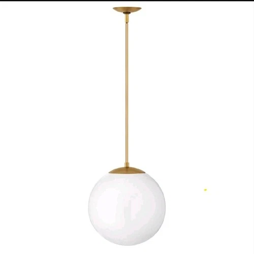 HINKLEY LIGHTING WARBY MEDIUM ORB LED PENDANT LIGHT 3744HB-WH 14" MCM HER-BRASS - Picture 2 of 10