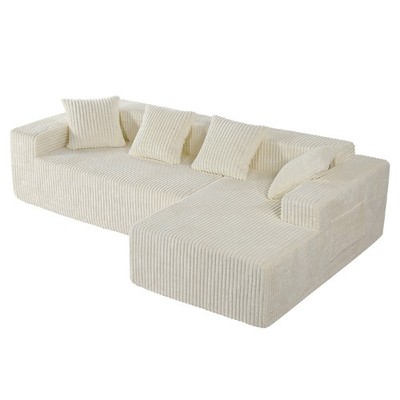 Ecksofa mit Schlaffunktion L-Form Modulares Sofa 4 Sitzer Cordstoff mit Ottomane