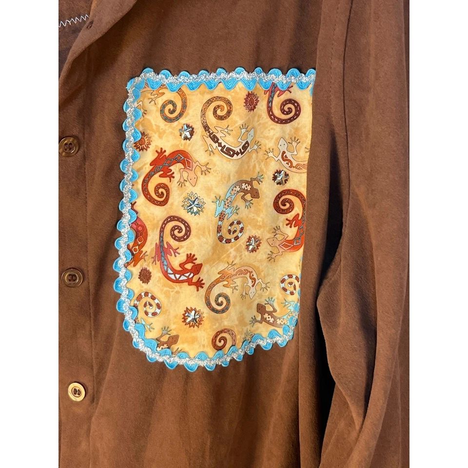 VTG Upcycled Southwestern Jacket Size 2X Lizard Patchwork Boho Cowgirl - Image 3 of 4