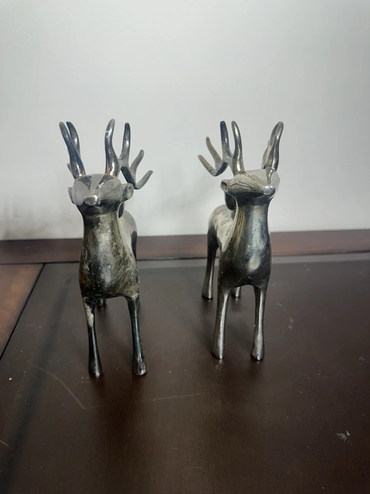 Brass 8 Point Reindeer Candelabra Candle Holders Silver Plated Brass 7.75" - Image 4 of 4