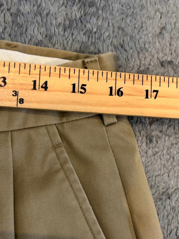 Pantalones Lands End Para Hombre 32 Beige Caqui Calce Plisado Puños Algodón Pantalones Pantalones Foto 4 de 4