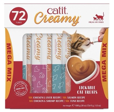 Catit Creamy Lickable Cat Treats Mega Mix, 72-count, Chicken, Salmon, Tuna